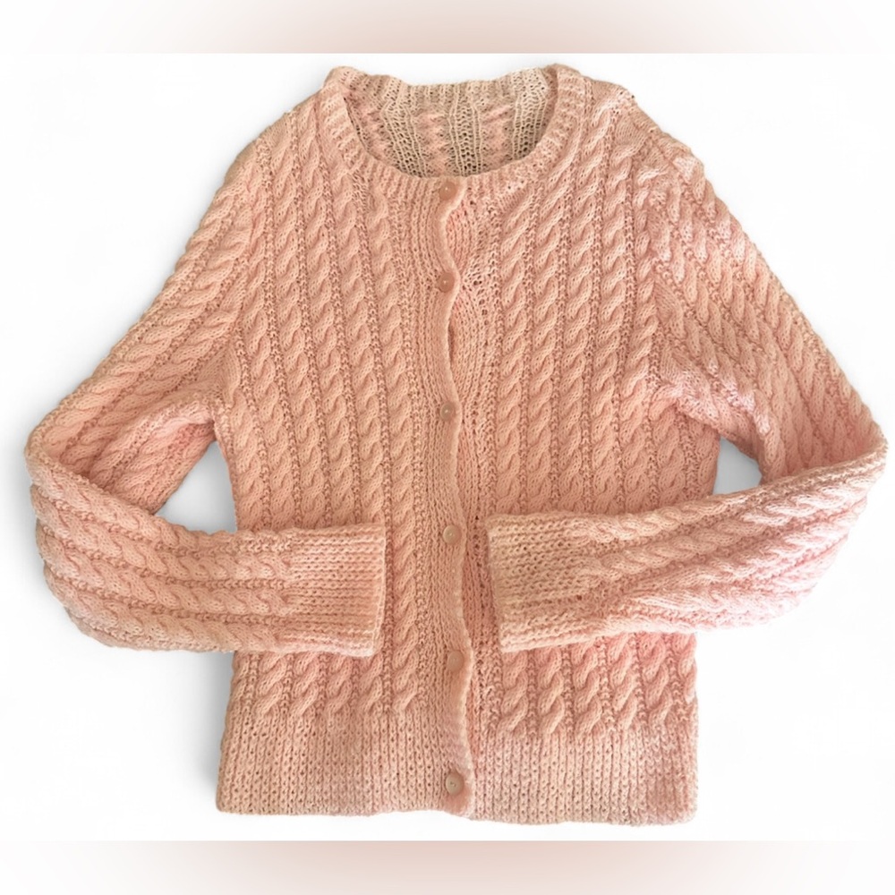 Unbranded Cable Knit Bubblegum Pink Cardigan Sweater